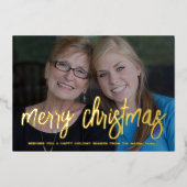 クリスマス写真水平ラッキーメリークリスマス 箔シーズンカード (正面)