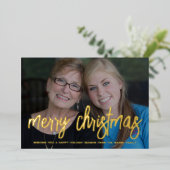 クリスマス写真水平ラッキーメリークリスマス 箔シーズンカード (立ち正面)