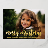 クリスマス写真水平植物性クリスマス 箔シーズンカード (正面)