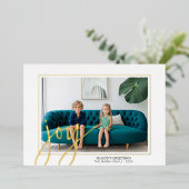 クリスマス写真水平 – 金ゴールドJOY 箔シーズンカード (立ち正面)