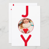 クリスマス写真joy白い赤のスクリプモダントカード 招待状 (正面/裏面)