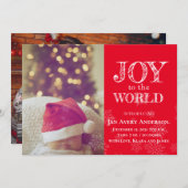 クリスマス写真Joy to the Worldベビー発表 招待状 (正面/裏面)