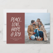 クリスマス写真peace love hope joy type シーズンカード (正面)