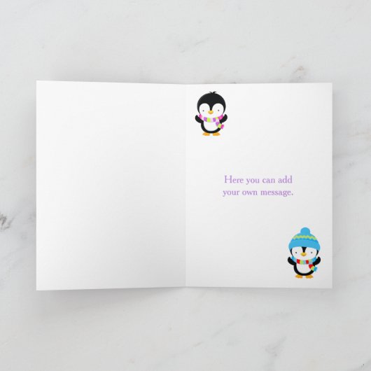 クリスマス冬かわいいペンギンありがとう サンキューカード (内部)