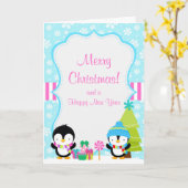 クリスマス冬かわいいペンギン陽気なクリスマス カード (黄色い花)