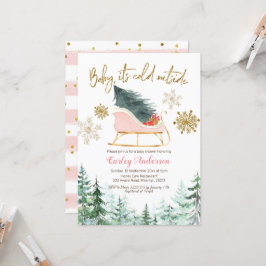 クリスマス冬そりベビー外は寒い 招待状