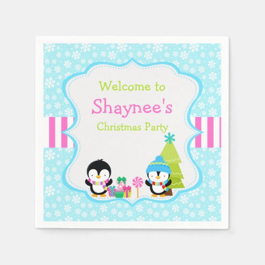 クリスマス冬のかわいいペンギン スタンダードカクテルナプキン (正面)
