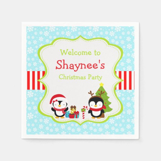 クリスマス冬のかわいいペンギン スタンダードカクテルナプキン (正面)
