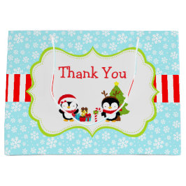 クリスマス冬のかわいいペンギン ラージペーパーバッグ