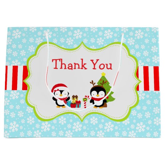 クリスマス冬のかわいいペンギン ラージペーパーバッグ (正面)