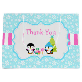 クリスマス冬のかわいいペンギン ラージペーパーバッグ