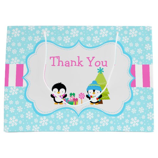 クリスマス冬のかわいいペンギン ラージペーパーバッグ (正面)