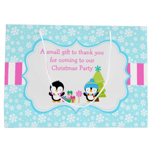 クリスマス冬のかわいいペンギン ラージペーパーバッグ (裏面)