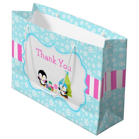 クリスマス冬のかわいいペンギン ラージペーパーバッグ (正面アングル)