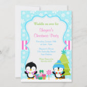 クリスマス冬のかわいいペンギン 招待状 (正面)