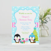 クリスマス冬のかわいいペンギン 招待状 (スタンド正面)