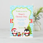 クリスマス冬のかわいいペンギン 招待状 (スタンド正面)