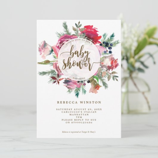 クリスマス冬のフローラの赤ちゃんシャワー 招待状 (スタンド正面)