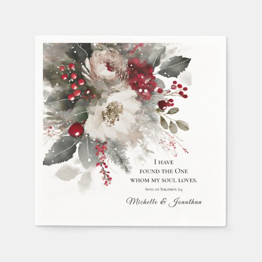 クリスマス冬のフローラバイブル結婚クリスチャン スタンダードカクテルナプキン (正面)