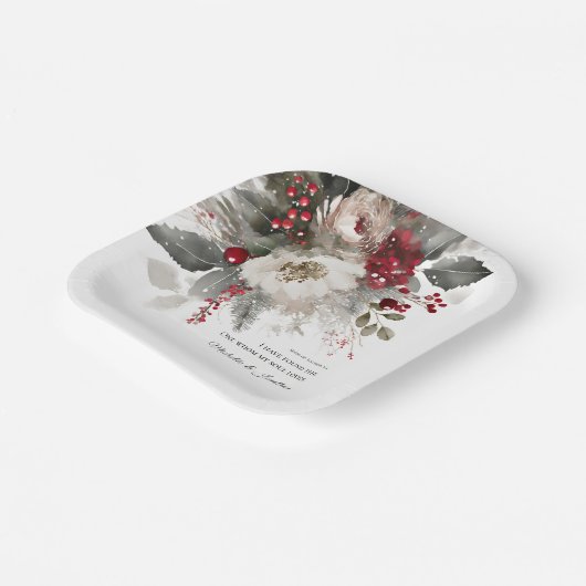 クリスマス冬のフローラバイブル結婚クリスチャン ペーパープレート (傾斜あり)