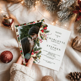 クリスマス冬のフローラ水結婚色の写真 招待状