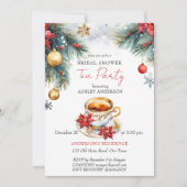 クリスマス冬のブライダルシャワー紅茶パーティーテンプレート 招待状 (正面)