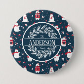 クリスマス冬のホッキョクグマ家族モノグラム 缶バッジ (正面)