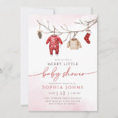 クリスマス冬のメリー小さな赤ちゃんシャワー 招待状 (正面)