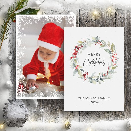 クリスマス冬のリースの赤い果実の写真 シーズンカード