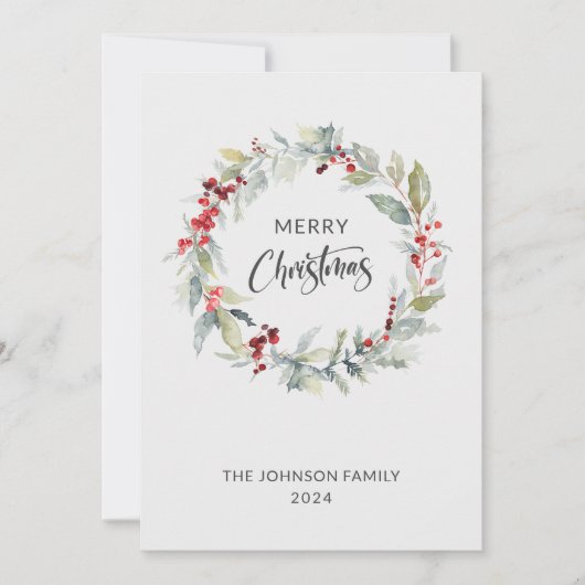 クリスマス冬のリースの赤い果実の写真 シーズンカード (正面)