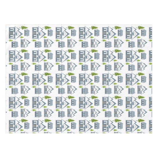 クリスマス冬の写真灰色の家の緑の木w テーブルクロス (正面(横))