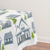 クリスマス冬の写真灰色の家の緑の木w テーブルクロス (インサイチュ)