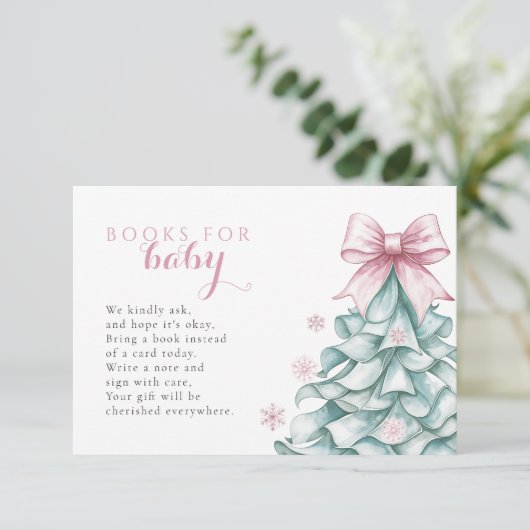 クリスマス冬の女の子の赤ちゃんシャワー本ベビー エンクロージャーカード (スタンド正面)