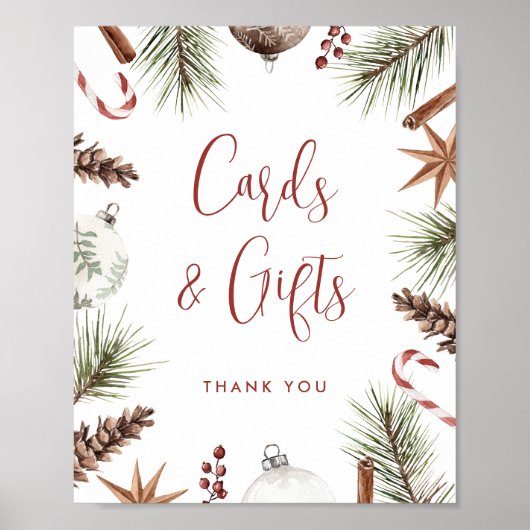 クリスマス冬の素朴ブライダルシャワーカードギフト ポスター (正面)