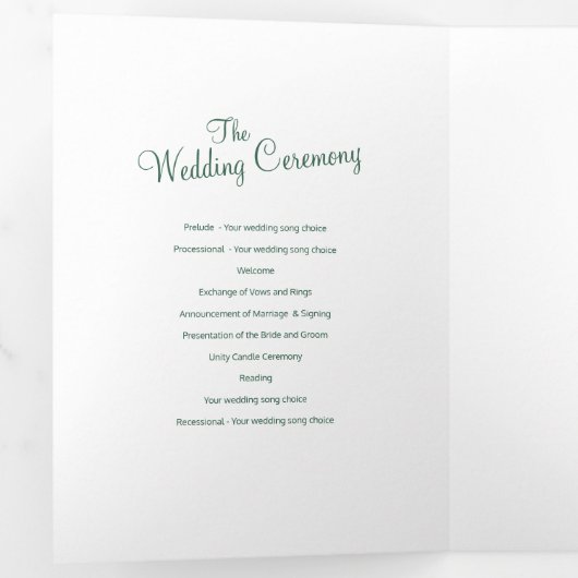 クリスマス冬の結婚式の木の湖の緑のグレーアート 三つ折りプログラム (内部最初)