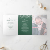 クリスマス冬の結婚式の木の湖の緑のグレーアート 三つ折りプログラム (内部)