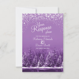 クリスマス冬の結婚式の木の紫色の返信カード 出欠カード