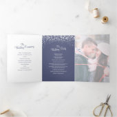 クリスマス冬の結婚式の木レイクブルーアート 三つ折りプログラム (内部)