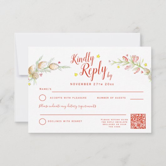 クリスマス冬の結婚式フローラリースアートQR 出欠カード (裏面)