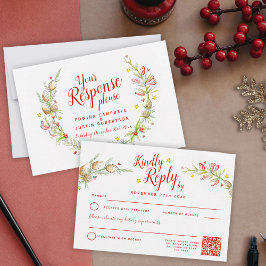 クリスマス冬の結婚式フローラリースアートQR 出欠カード