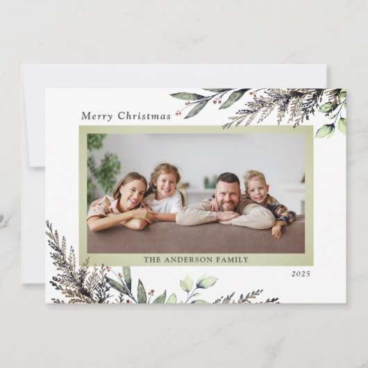 クリスマス冬の緑の写真 シーズンカード (正面)