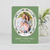 クリスマス冬の緑の楕円形の写真 シーズンカード (スタンド正面)