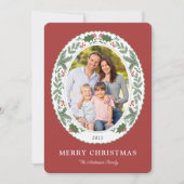 クリスマス冬の緑の楕円形の写真 シーズンカード (正面)
