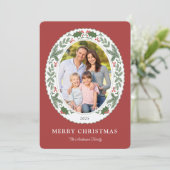 クリスマス冬の緑の楕円形の写真 シーズンカード (スタンド正面)