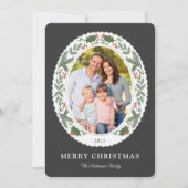 クリスマス冬の緑の楕円形の写真 シーズンカード (正面)
