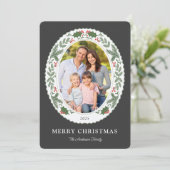 クリスマス冬の緑の楕円形の写真 シーズンカード (スタンド正面)
