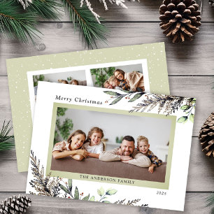 クリスマス冬の緑3枚の写真メッセージ シーズンカード