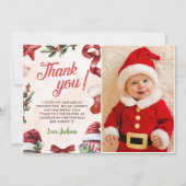 クリスマス冬の誕生日パーティーの写真 サンキューカード (正面)