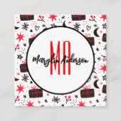 クリスマス冬の贈り物と雪片モノグラム スクエア名刺 (正面)