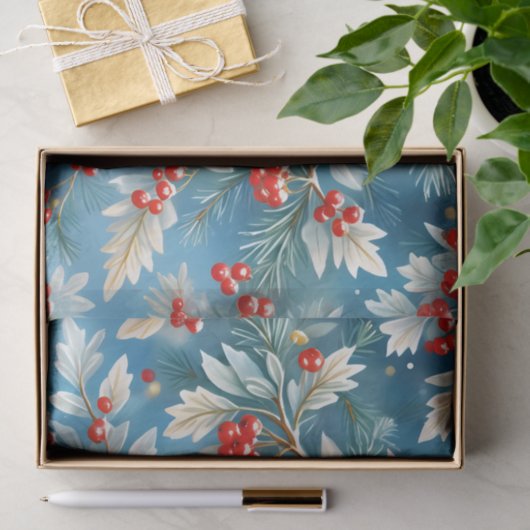 クリスマス冬の赤い果実と松の枝 薄葉紙 (ギフト)